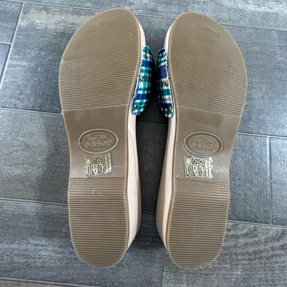 NEW Ganni x Dr Scholls Blue Plaid Pescura Heel Clogs - Picture 6 of 8